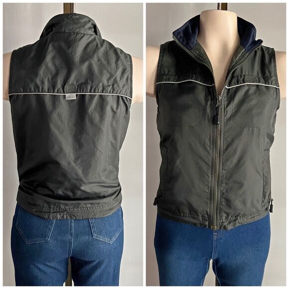GAP Green Utility Nylon Vest Women’s Small Zip Up Reflective Trim Layer - Picture 1 of 7
